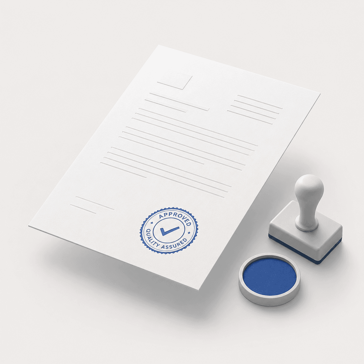 An approved-stamp document with an ink pad.