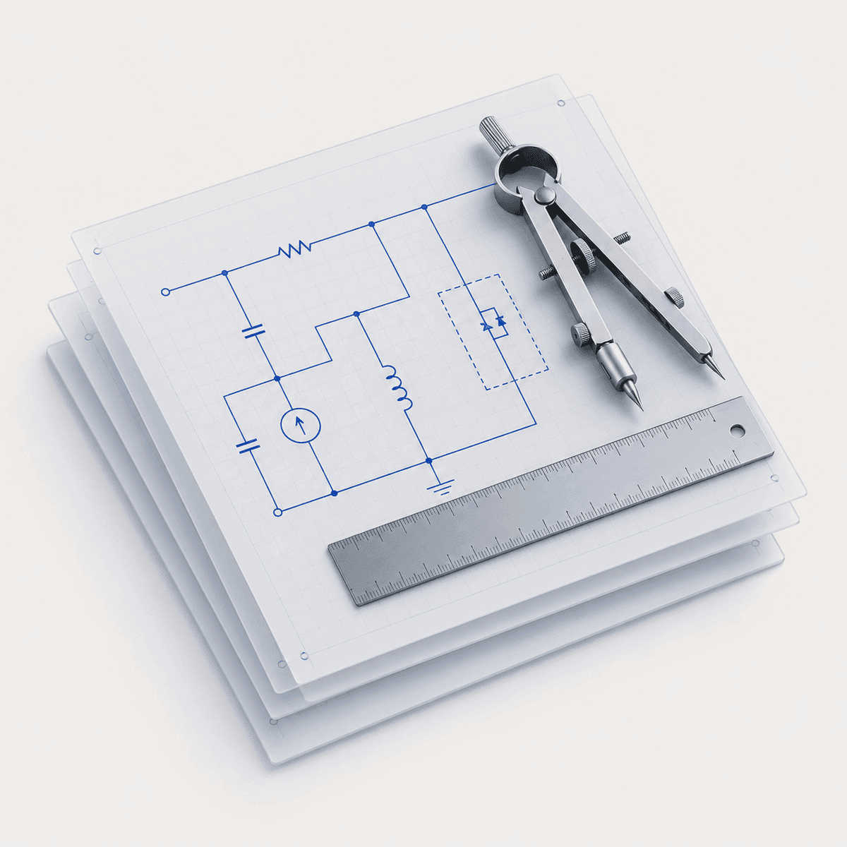 Schematic drawings with a drafting compass and ruler.